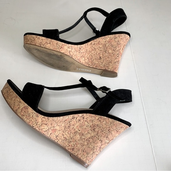 Style CHARLES Black Suede Cork Wedge Sandal Sz 7 - Picture 7 of 12
